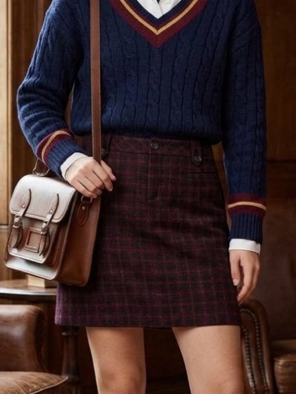 Eddie Bauer Burgundy Plaid Mini Skirt Wool Blend Academia Preppy Polished 2